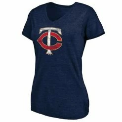 Women's Fanatics Branded Heathered Navy Minnesota Twins Core Weathered Tri-Blend V-Neck T-Shirt -Metaverse shop unnamed file 17845