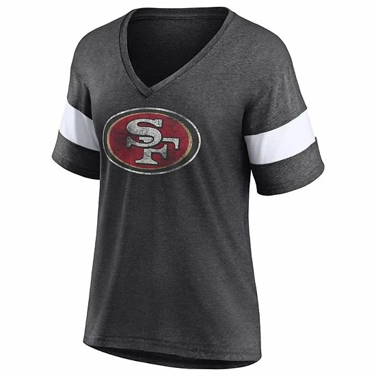 Women's Fanatics Branded Heathered Charcoal San Francisco 49ers Distressed Team Tri-Blend V-Neck T-Shirt 5 Women's Fanatics Branded Heathered Charcoal San Francisco 49ers Distressed Team Tri-Blend V-Neck T-Shirt - Image 3