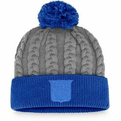 Women's Fanatics Branded Charcoal/Blue New York Rangers Cuffed Knit Hat With Pom