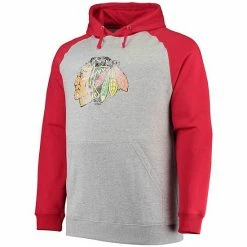 Men's Fanatics Branded Heathered Gray/Red Chicago Blackhawks Big & Tall Raglan Pullover Hoodie -Metaverse shop unnamed file 18176