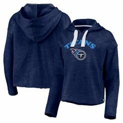 Women's Fanatics Branded Heathered Navy Tennessee Titans Historic Logo Sport Resort Vintage Arc Cropped Raw Edge Pullover Hoodie -Metaverse shop unnamed file 18193