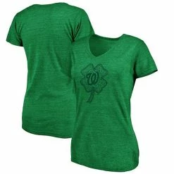 Women's Fanatics Branded Heathered Kelly Green Washington Nationals St. Patrick's Day Paddy's Pride Tri-Blend V-Neck T-Shirt -Metaverse shop unnamed file 18227