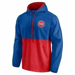 Men's Fanatics Branded Blue/Red Detroit Pistons Anorak Block Party Windbreaker Half-Zip Hoodie Jacket -Metaverse shop unnamed file 18294