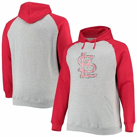Men's Fanatics Branded Heathered Gray/Red St. Louis Cardinals Big & Tall Raglan Pullover Hoodie 3 Men's Fanatics Branded Heathered Gray/Red St. Louis Cardinals Big & Tall Raglan Pullover Hoodie