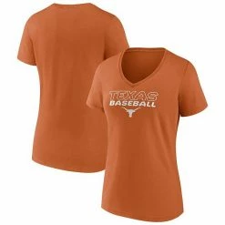 Women's Fanatics Branded Texas Orange Texas Longhorns Clean Stack Baseball V-Neck T-Shirt