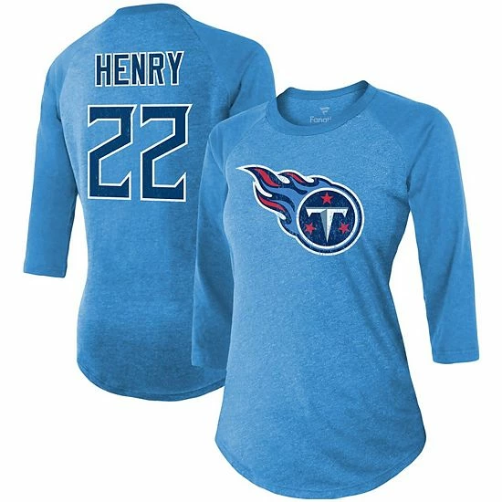Women's Fanatics Branded Derrick Henry Light Blue Tennessee Titans Team Player Name & Number Raglan 3/4-Sleeve T-Shirt Women's Fanatics Branded Derrick Henry Light Blue Tennessee Titans Team Player Name & Number Raglan 3/4-Sleeve T-Shirt -Metaverse shop unnamed file 18511