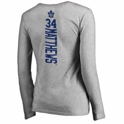 Women's Fanatics Branded Auston Matthews Gray Toronto Maple Leafs Backer Name & Number V-Neck Long Sleeve T-Shirt -Metaverse shop unnamed file 18592
