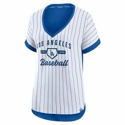 Women's Fanatics Branded White/Royal Los Angeles Dodgers Iconic Noise Factor Pinstripe V-Neck T-Shirt -Metaverse shop unnamed file 18599
