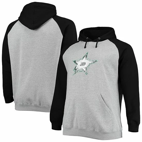 Men's Fanatics Branded Heathered Gray/Black Dallas Stars Big & Tall Raglan Pullover Hoodie 3 Men's Fanatics Branded Heathered Gray/Black Dallas Stars Big & Tall Raglan Pullover Hoodie