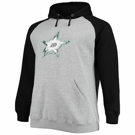 Men's Fanatics Branded Heathered Gray/Black Dallas Stars Big & Tall Raglan Pullover Hoodie 4 Men's Fanatics Branded Heathered Gray/Black Dallas Stars Big & Tall Raglan Pullover Hoodie - Image 2