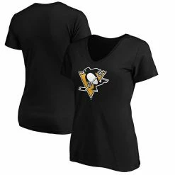 Women's Fanatics Branded Black Pittsburgh Penguins Primary Logo V-Neck T-Shirt