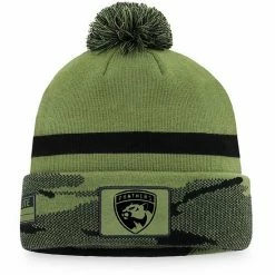 Men's Fanatics Branded Camo/Black Florida Panthers Military Appreciation Cuffed Knit Hat With Pom