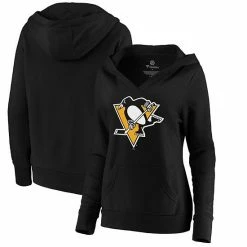 Women's Fanatics Branded Black Pittsburgh Penguins Primary Logo V-Neck Pullover Hoodie