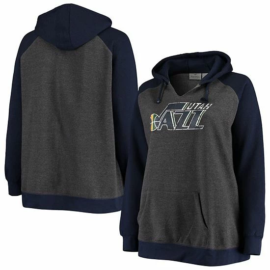 Women's Fanatics Branded Charcoal/Navy Utah Jazz Plus Size Raglan Notch Neck Pullover Hoodie 4 Women's Fanatics Branded Charcoal/Navy Utah Jazz Plus Size Raglan Notch Neck Pullover Hoodie - Image 2