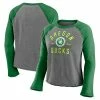 Fanatics Women's Majestic Heathered Gray/Heathered Green Oregon Ducks Competitive Edge Cropped Raglan Long Sleeve T-Shirt