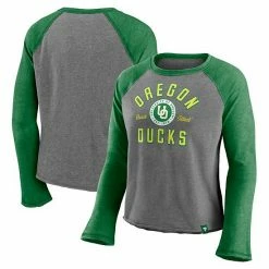 Fanatics Women's Majestic Heathered Gray/Heathered Green Oregon Ducks Competitive Edge Cropped Raglan Long Sleeve T-Shirt