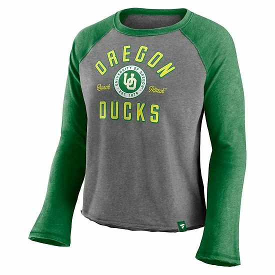 Fanatics Women's Majestic Heathered Gray/Heathered Green Oregon Ducks Competitive Edge Cropped Raglan Long Sleeve T-Shirt Fanatics Women's Majestic Heathered Gray/Heathered Green Oregon Ducks Competitive Edge Cropped Raglan Long Sleeve T-Shirt -Metaverse shop unnamed file 19193