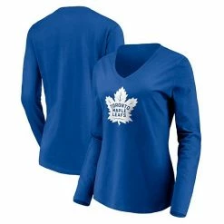 Women's Fanatics Branded Blue Toronto Maple Leafs Primary Team Logo Long Sleeve V-Neck T-Shirt -Metaverse shop unnamed file 19246