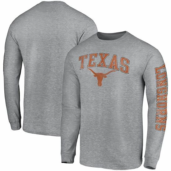 Men's Fanatics Branded Heathered Gray Texas Longhorns Distressed Arch Over Logo 2-Hit Long Sleeve T-Shirt 3 Men's Fanatics Branded Heathered Gray Texas Longhorns Distressed Arch Over Logo 2-Hit Long Sleeve T-Shirt