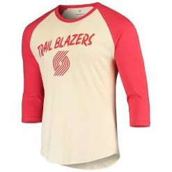 Men's Fanatics Branded Damian Lillard Cream/Red Portland Trail Blazers Raglan 3/4 Sleeve T-Shirt -Metaverse shop unnamed file 19272