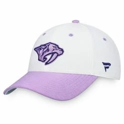 Men's Fanatics Branded White/Purple Nashville Predators Authentic Pro Hockey Fights Cancer Snapback Hat