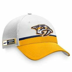 Men's Fanatics Branded White/Gold Nashville Predators 2021 NHL Draft Authentic Pro On Stage Trucker Snapback Hat -Metaverse shop unnamed file 19354