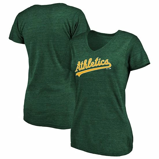 Women's Fanatics Branded Heathered Green Oakland Athletics Wordmark Tri-Blend V-Neck T-Shirt 3 Women's Fanatics Branded Heathered Green Oakland Athletics Wordmark Tri-Blend V-Neck T-Shirt