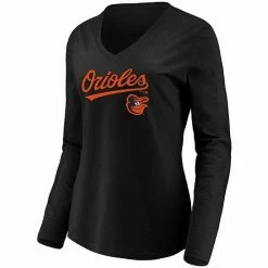 Women's Fanatics Branded Black Baltimore Orioles Core Team Lockup Long Sleeve V-Neck T-Shirt -Metaverse shop unnamed file 19403