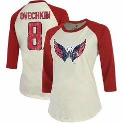 Women's Fanatics Branded Alexander Ovechkin Cream/Red Washington Capitals Name & Number Tri-Blend Raglan 3/4-Sleeve T-Shirt