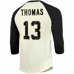 Men's Fanatics Branded Michael Thomas Cream/Black New Orleans Saints Vintage Player Name & Number Raglan 3/4-Sleeve T-Shirt -Metaverse shop unnamed file 19409