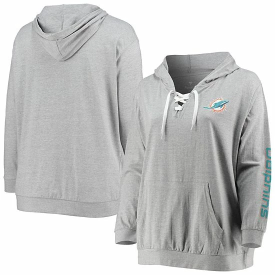 Women's Fanatics Branded Heathered Gray Miami Dolphins Plus Size Lace-Up Pullover Hoodie Women's Fanatics Branded Heathered Gray Miami Dolphins Plus Size Lace-Up Pullover Hoodie -Metaverse shop unnamed file 19490