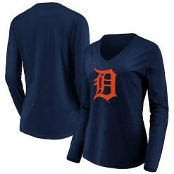 Women's Fanatics Branded Navy Detroit Tigers Official Logo Long Sleeve V-Neck T-Shirt -Metaverse shop unnamed file 19518