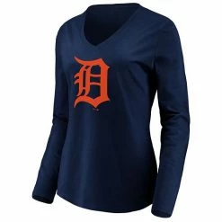 Women's Fanatics Branded Navy Detroit Tigers Official Logo Long Sleeve V-Neck T-Shirt -Metaverse shop unnamed file 19519