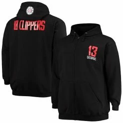 Men's Fanatics Branded Paul George Black LA Clippers Big & Tall Player Name & Number Full-Zip Hoodie Jacket -Metaverse shop unnamed file 19522