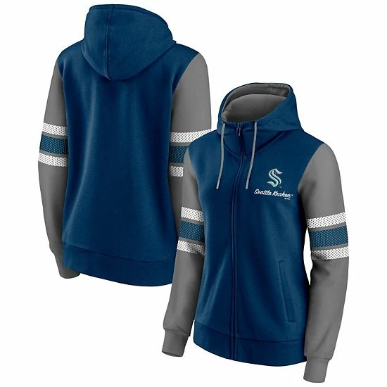 Women's Fanatics Branded Deep Sea Blue/Heathered Gray Seattle Kraken Script Fleece Full-Zip Hoodie 3 Women's Fanatics Branded Deep Sea Blue/Heathered Gray Seattle Kraken Script Fleece Full-Zip Hoodie