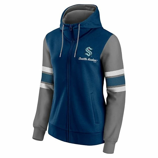 Women's Fanatics Branded Deep Sea Blue/Heathered Gray Seattle Kraken Script Fleece Full-Zip Hoodie 5 Women's Fanatics Branded Deep Sea Blue/Heathered Gray Seattle Kraken Script Fleece Full-Zip Hoodie - Image 3