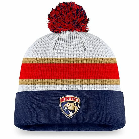 Men's Fanatics Branded White/Navy Florida Panthers Authentic Pro Draft Cuffed Knit Hat With Pom