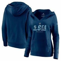 Women's Fanatics Branded Navy Seattle Kraken Authentic Pro Secondary Logo V-Neck Pullover Hoodie -Metaverse shop unnamed file 19725