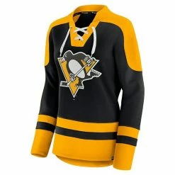 Women's Fanatics Branded Black/Gold Pittsburgh Penguins Net Gain Fleece V-Neck Pullover Sweatshirt -Metaverse shop unnamed file 19730
