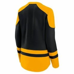 Women's Fanatics Branded Black/Gold Pittsburgh Penguins Net Gain Fleece V-Neck Pullover Sweatshirt -Metaverse shop unnamed file 19731