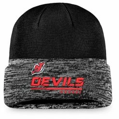 Men's Fanatics Branded Black New Jersey Devils Authentic Pro Locker Room Official Graphic Cuffed Knit Hat