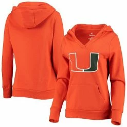 Women's Fanatics Branded Orange Miami Hurricanes Primary Logo V-Neck Pullover Hoodie -Metaverse shop unnamed file 2005