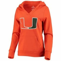 Women's Fanatics Branded Orange Miami Hurricanes Primary Logo V-Neck Pullover Hoodie -Metaverse shop unnamed file 2006