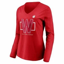 Women's Fanatics Branded Red Wisconsin Badgers Can't Stop A Badger V-Neck Long Sleeve T-Shirt -Metaverse shop unnamed file 20145