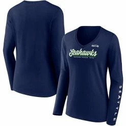 Women's Fanatics Branded College Navy Seattle Seahawks Drive Forward V-Neck Long Sleeve T-Shirt -Metaverse shop unnamed file 20225