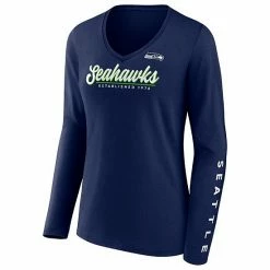 Women's Fanatics Branded College Navy Seattle Seahawks Drive Forward V-Neck Long Sleeve T-Shirt -Metaverse shop unnamed file 20226