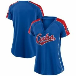 Women's Fanatics Branded Royal/Red Chicago Cubs True Classic League Diva Pinstripe Raglan V-Neck T-Shirt