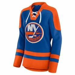 Women's Fanatics Branded Royal/Orange New York Islanders Net Gain Fleece V-Neck Pullover Sweatshirt -Metaverse shop unnamed file 2026