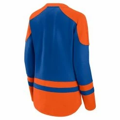 Women's Fanatics Branded Royal/Orange New York Islanders Net Gain Fleece V-Neck Pullover Sweatshirt -Metaverse shop unnamed file 2027