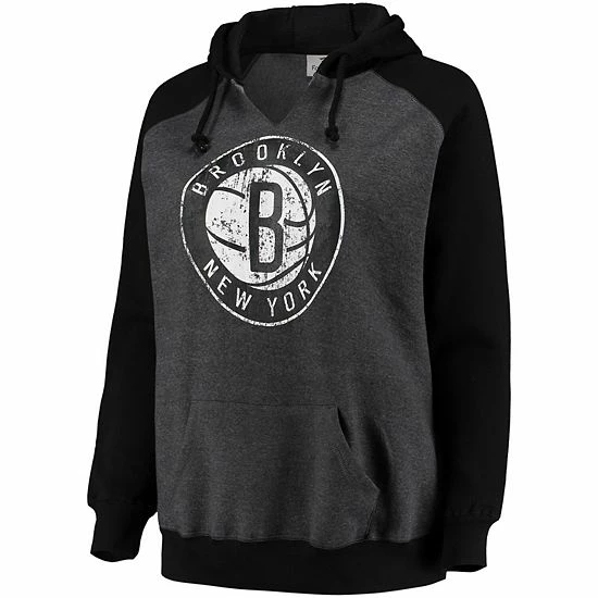 Women's Fanatics Branded Heathered Charcoal/Black Brooklyn Nets Plus Size Raglan Notch Neck Pullover Hoodie 5 Women's Fanatics Branded Heathered Charcoal/Black Brooklyn Nets Plus Size Raglan Notch Neck Pullover Hoodie - Image 3